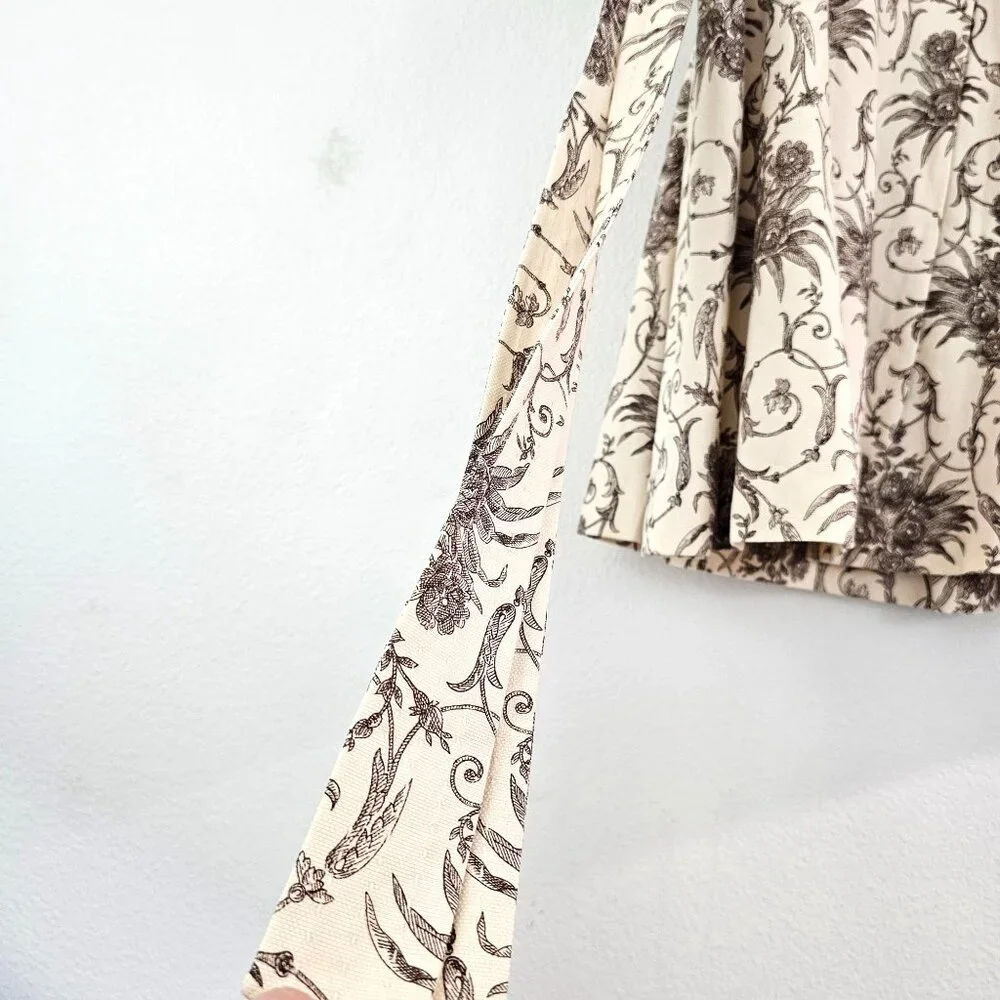 Faconnable Women 14 Ecru Hazelnut Floral Pleat Cotton Linen Skirt Lined Romantic